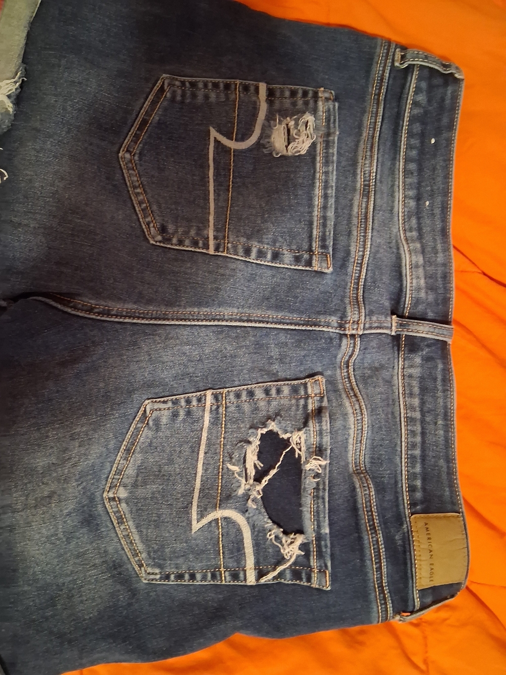 American Eagle Outfitters Midi Women's Distressed Denim Shorts - Dark Blue - Picture 8 of 8